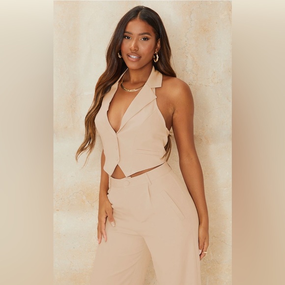 Stone Woven Holterneck Waistcoat Cropped Vest US2 NWT - Picture 2 of 6